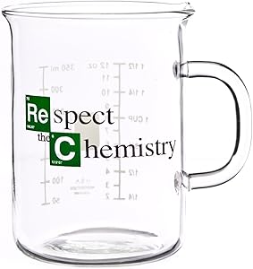 Breaking Bad Mug – Beaker Coffee Mug – “Respect the Chemistry” Cool TV Props Breaking Bad Merchandise – Glass Breaking Bad Coffee Mug 12 oz (400mL)