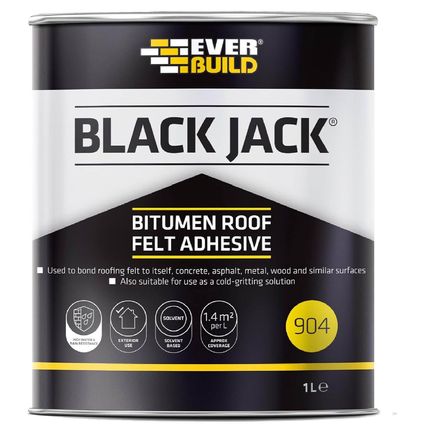 Everbuild Black Jack 904 Roof Felt Adhesive – High Strength – Black – 1 Litre
