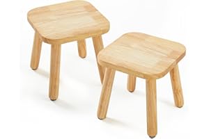Frogprin Solid Wooden Step Stool for Kids Adults, Short Chair Toddlers Plant Stool, Kids Stool Perfect Matched Sensory Table, Multi-Purpose Sitting for Kitchen Playroom Bathroom Bedroom (2 Pack)