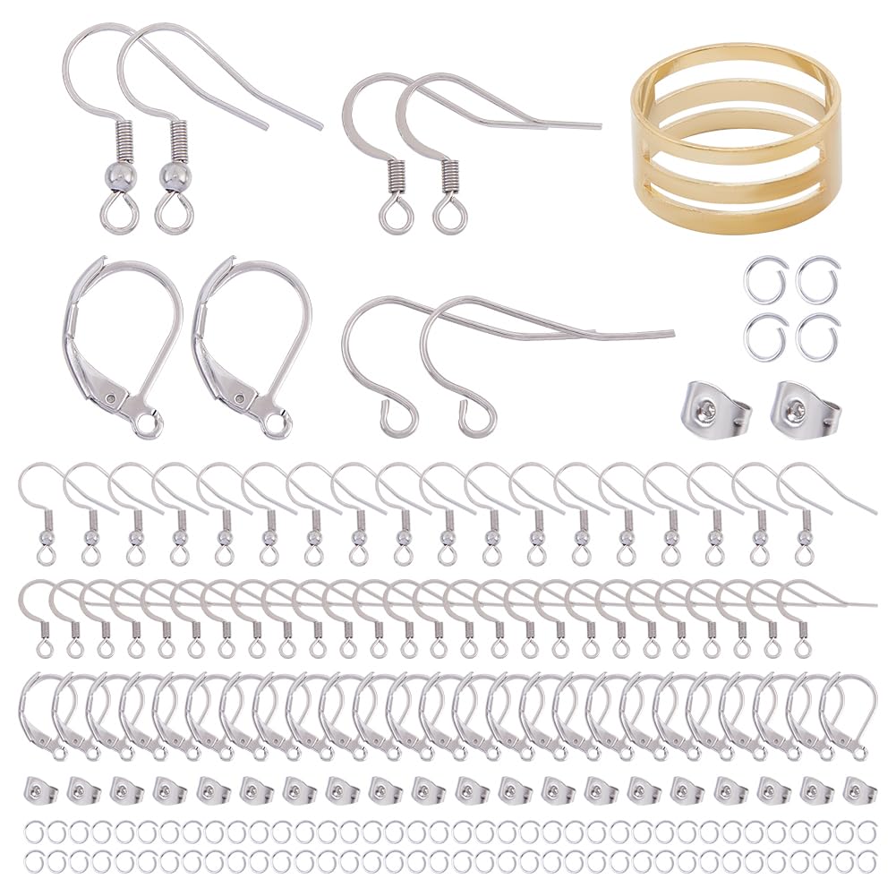 SUNNYCLUE 421Pcs Stainless Steel Hoop Earring Findings Silver Earring Hooks Kits Small French Earrings Making Kit with Fish Leverback Hook Ear Backs for Women Adult Diy jewellery Making Supplies