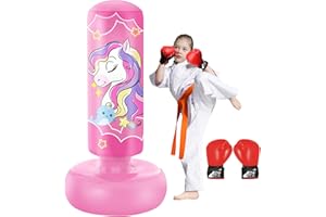 THREEALL 66 Inch Inflatable Punching Bag with Boxing Gloves, Freestanding Boxing Bag, Stand Punching Bag Toy, Bounce-Back Bag Gifts for Kids, Girls, Boxing Set for Practicing Karate, Taekwondo, MMA