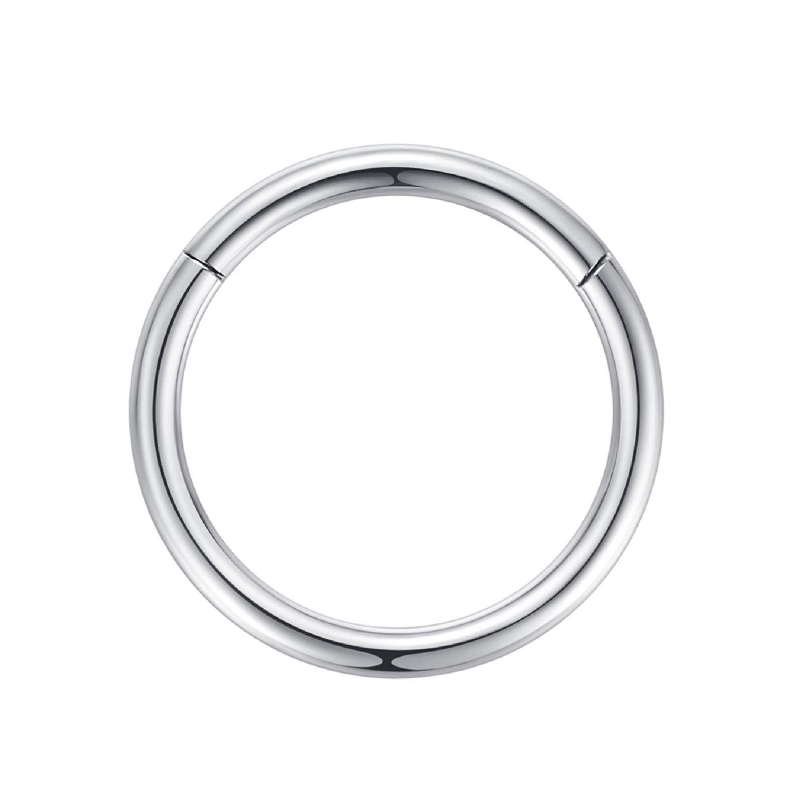 12g Hoop Nose Rings for Men and Women 10mm 12 Gauge Nose Ring Hoop Silver Septum Clicker Hinged Ring 316L Surgical Steel Body Piercing Earrings for Cartilage Helix Ear Lobe Daith Rook Conch Tragus