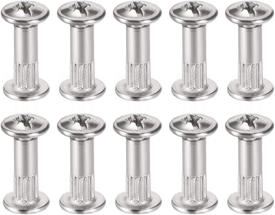 sourcing map Screw Post Fit for 3/16"(5mm) Hole Dia, Female 4x16mm Belt Buckle Binding Bolts Leather Fastener Carbon Steel 10 Sets