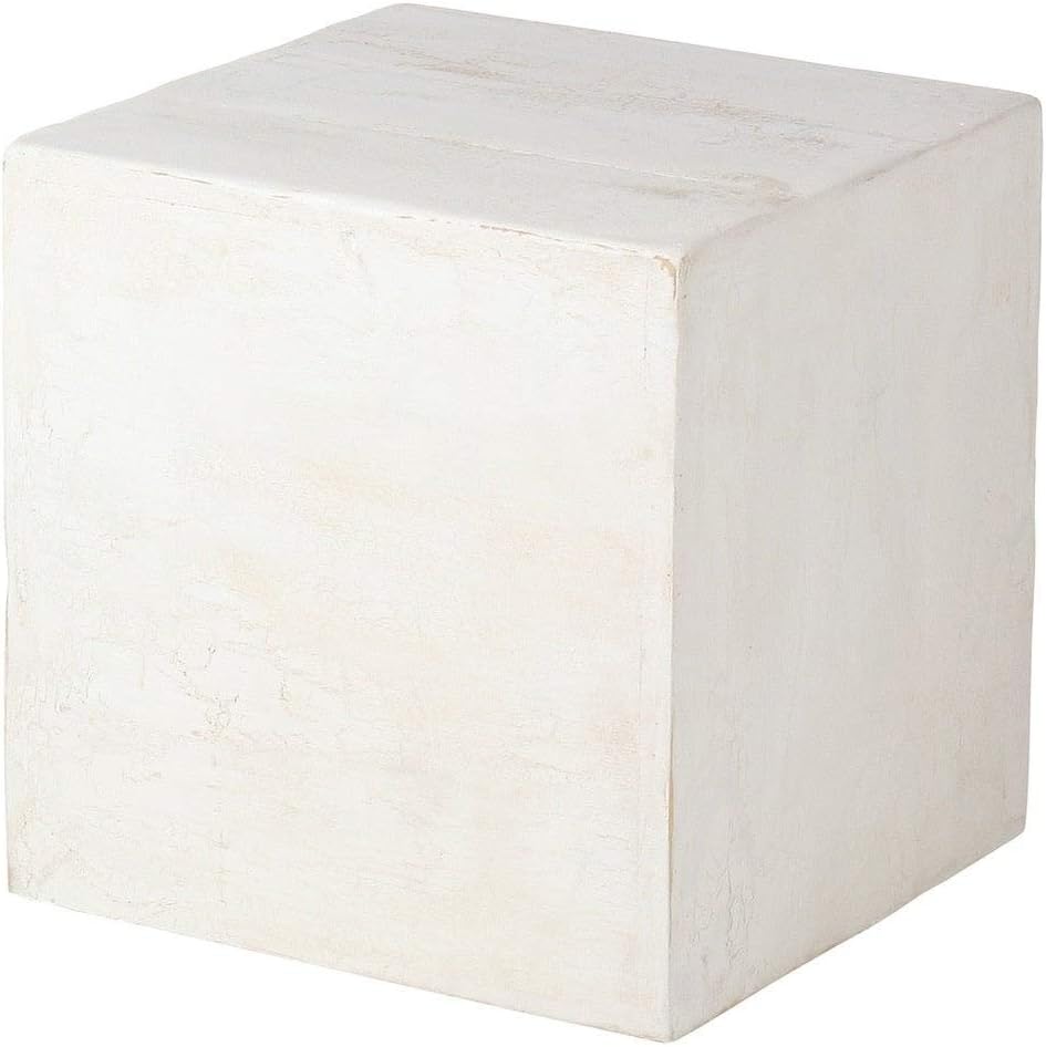 Joseph Allen Home Rustic Cube Accent Stool/Side Table/Ottoman (USA) Solid White Antique Reclaimed Look, Distressed Finish, Hand Painted