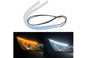LAINLOY 2PCS 24 Inch Car LED Strip Lights, Waterproof Car Daytime Running Light Strip, Flexible DRL Dual Color Sequentially Flow Turn Signal Strip Light, LED Headlight Strip for Car Truck SUV (White/Yellow)