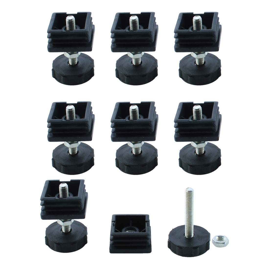 Sourcingmap Leveling Feet 40 x 40mm Square Insert Adjustable Leveler for Table 8 Sets