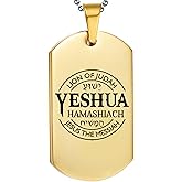 DOMYUHAO Yeshua Hamashiach Jesus The Messiah Christian Judah Lion Golden Pendant Necklaces,Personalized Engraving Customized Stainless Steel Necklaces for Men Women