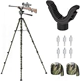 74” Rifle Shooting Tripod, Hunting Rest V Yoke Rifle Rest with 6 Ground Spikes, 2 Camo Strap, Aluminum Crossbow Shooting Stand with Durable Frame for Hunting, Shooting, and Outdoors