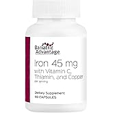 Bariatric Advantage Iron 45 mg with Vitamin C, Thiamin & Copper - Increased Absorption and Utilization - Easily Digestible for Bariatric Patients - 60 Count