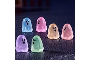 Luminous Ghost Mini Figurines 6 Piece Colorful Glow Desktop Ornaments for Halloween, Terrarium and Holiday Decor, Mixed