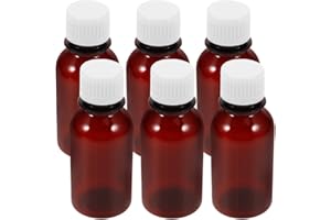 OUNONA Pill Storage Jars with Caps 100Ml Amber Medicine Bottles Set of 6 Light Resistant Plastic Containers with Graduated Do