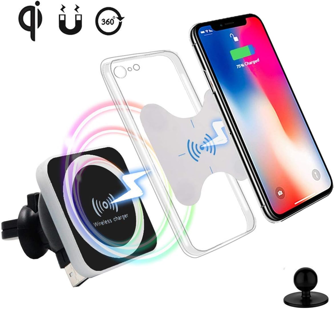 Magnetic Wireless Car Charger, DOCA Magnet QI Wireless Car Charger Mount Holder with Air Vent for iPhone X iPhone 8/8 Plus Galaxy Note 8 S8/S8 Plus S7 Edge and Any QI Enabled Phones