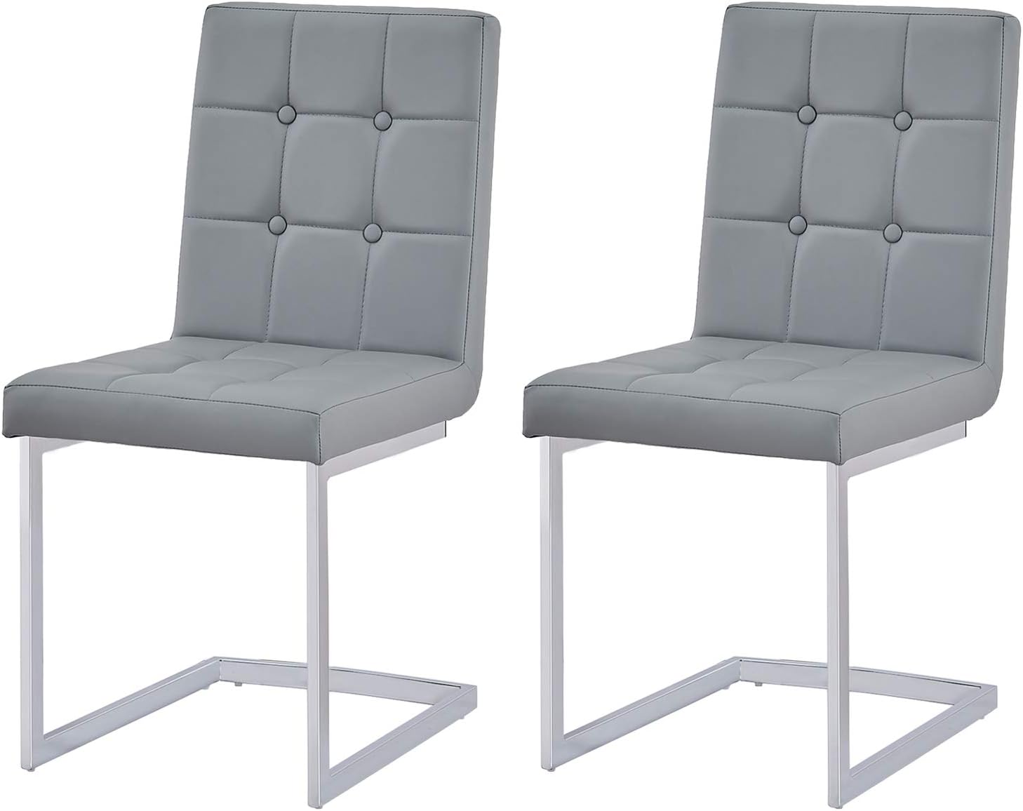 GIZZA Anitta Dining Chairs Modern Button Tufted Faux Leather Kitchen and Dining Room Chair in Grey Set of 2