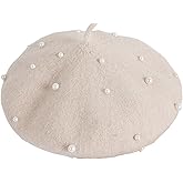 QYPDIYI Pearl Wool Beret Hat French Beanie Cap Artist Beret Costume Accessory