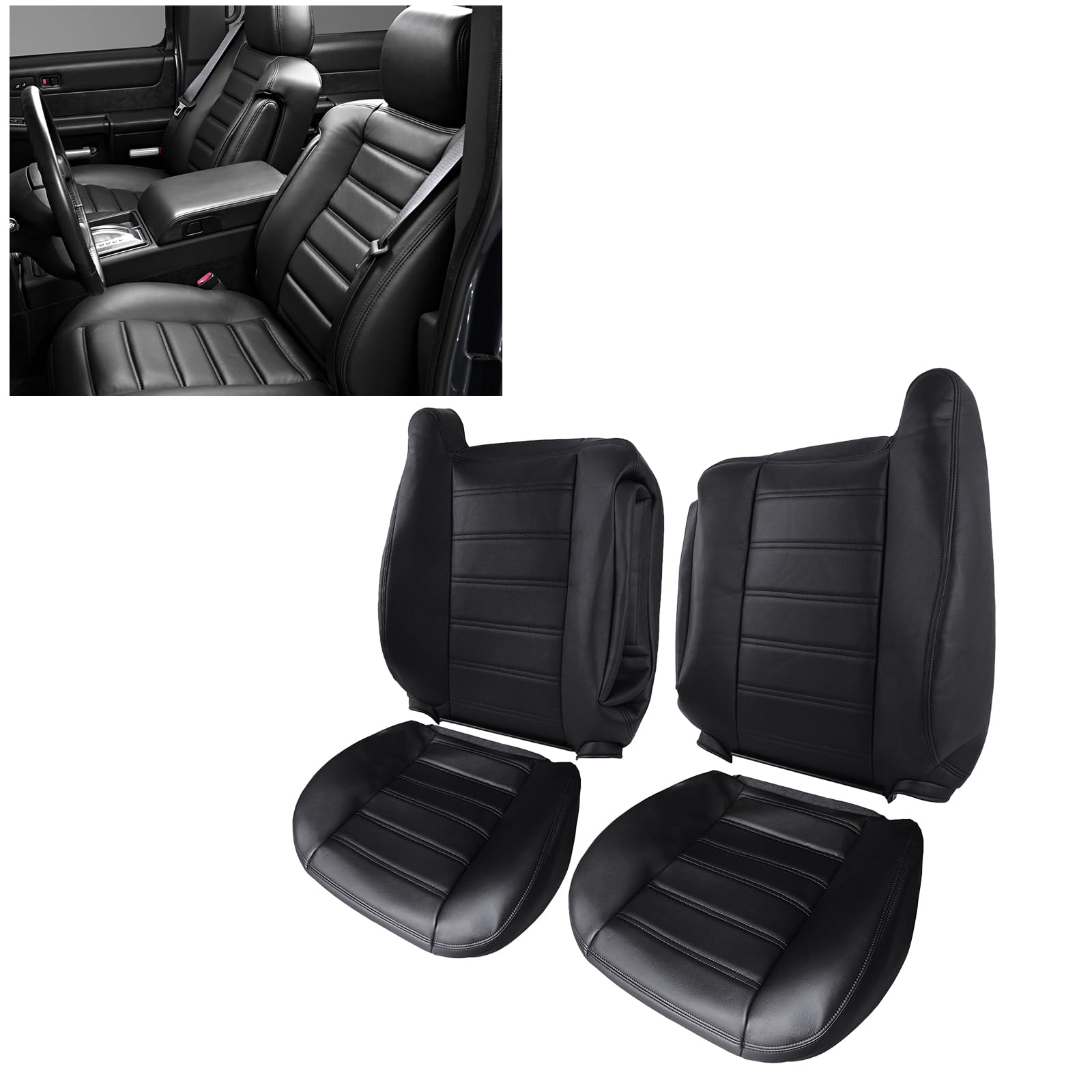Photo 1 of Zcargel Leather Seat Cover Front Driver&Passenger Side Automotive Seat Covers Full Set Waterproof Seat Protector Compatible for Hummer H2 2003-2007 Black Bottom&top Back Seat Covers