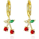 VONSSY Cherry Earrings | Simulated Gemstones Drop Dangle Red Earrings | Stylish Platinum/Rose Gold Leverback Cherry Crystal Stud | Shell Pearl Earrings | Cherry Jewelry Gift for Lovers