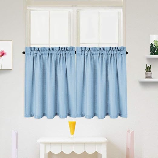 Amazon Com Idealhouse Airy Blue Tier Curtains Waffle Woven