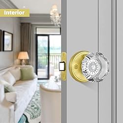 CLCTK Gold Door Knob with Lock, Octagon Crystal