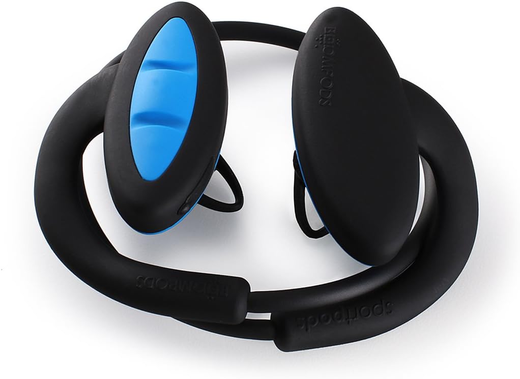BoomPods Sportpods 2 in-Ear Bluetooth Sport Headphones (Black/Blue) Wireless Workout Earbuds - Powerful Bass - Sweatproof - Ergonomic Ear Tip