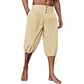 Gafeng Mens Pirate Pants Renaissance Medieval Colonial Costume Knight Halloween LARP Lace Up Shorts