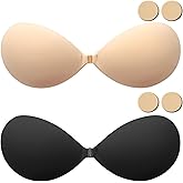 FurttBlem Sticky Bra Push Up for Women 2 Pairs Invisible Silicone Adhesive Bra for Backless Dress,Reusable