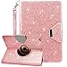 Dailylux Case for New iPad 9.7 Inch 2018/2017,Glitter Sparkle 360 Degree Rotating Stand Bling Case Luxury Faux Leather Case with Strap Auto Sleep/Wake Function Cover for iPad 9.7 inch-Rose