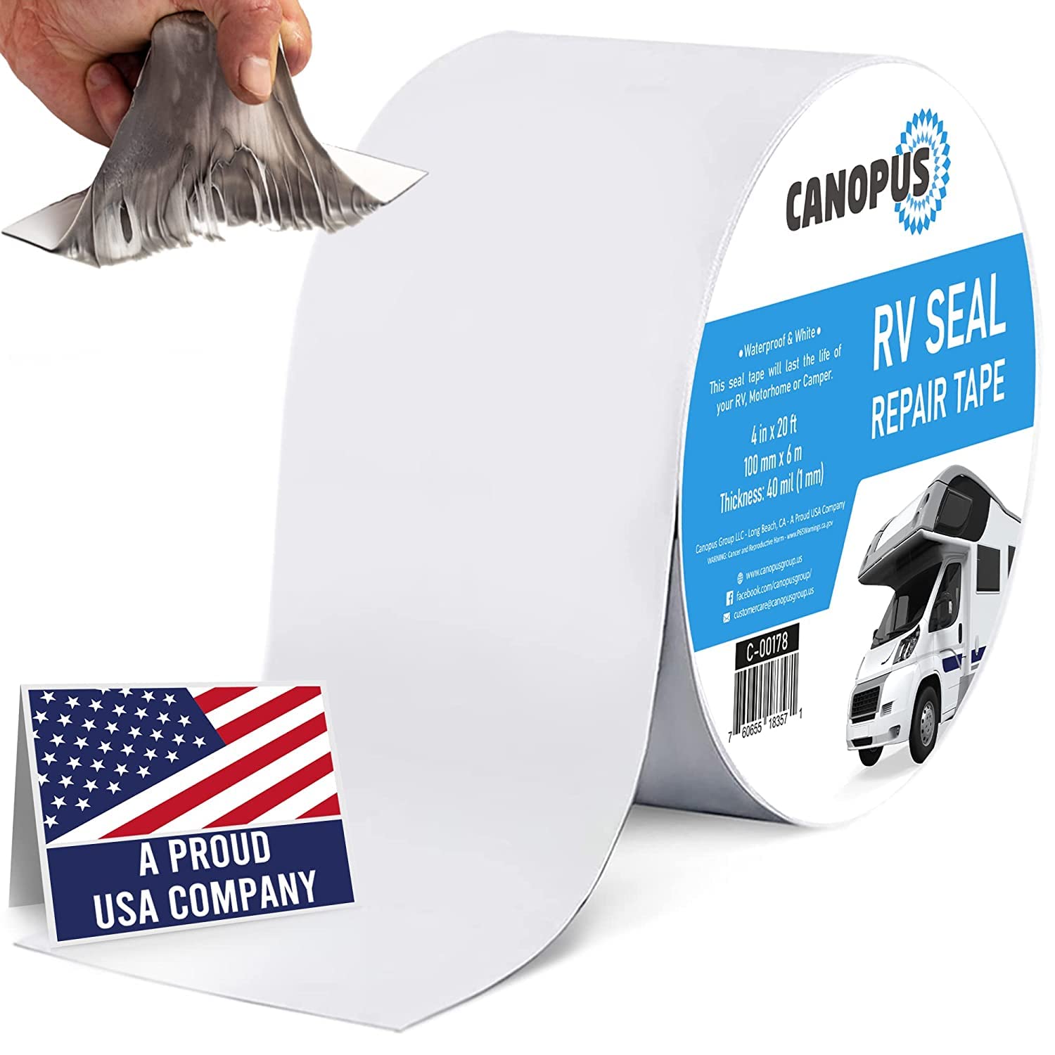 CANOPUS RV Repair Tape, 10cm x 6m, White, Caravan Sealant Tape, Butyl Rubber, for RV Motorhome Roof, Punctures, Windows