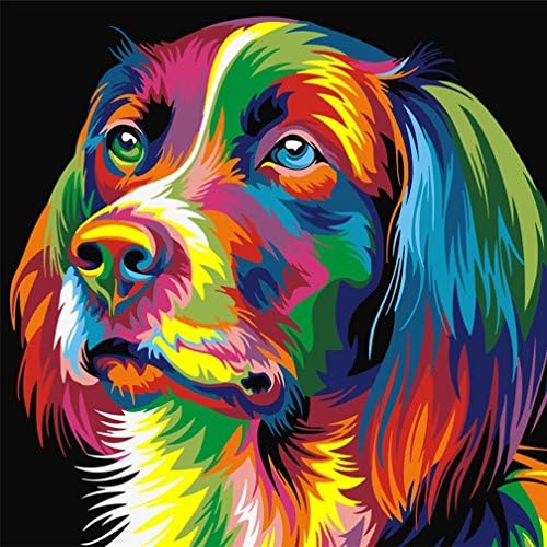 Nature Colour Abstract Cartoon Animal DIY Digital Oil Painting by Numbers Kit with Acrylic Paints Paint on Canvas for Adults and Kids (Unframed, Colorful Cartoon Dog)