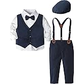 A&J DESIGN Baby Boys Formal Outfit Toddler Wedding Dress Clothes Kids Gentleman Suit Pants Set with Suspender
