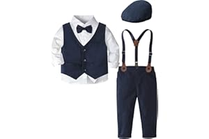A&J DESIGN Baby Boys Formal Outfit Toddler Wedding Dress Clothes Kids Gentleman Suit Pants Set with Suspender