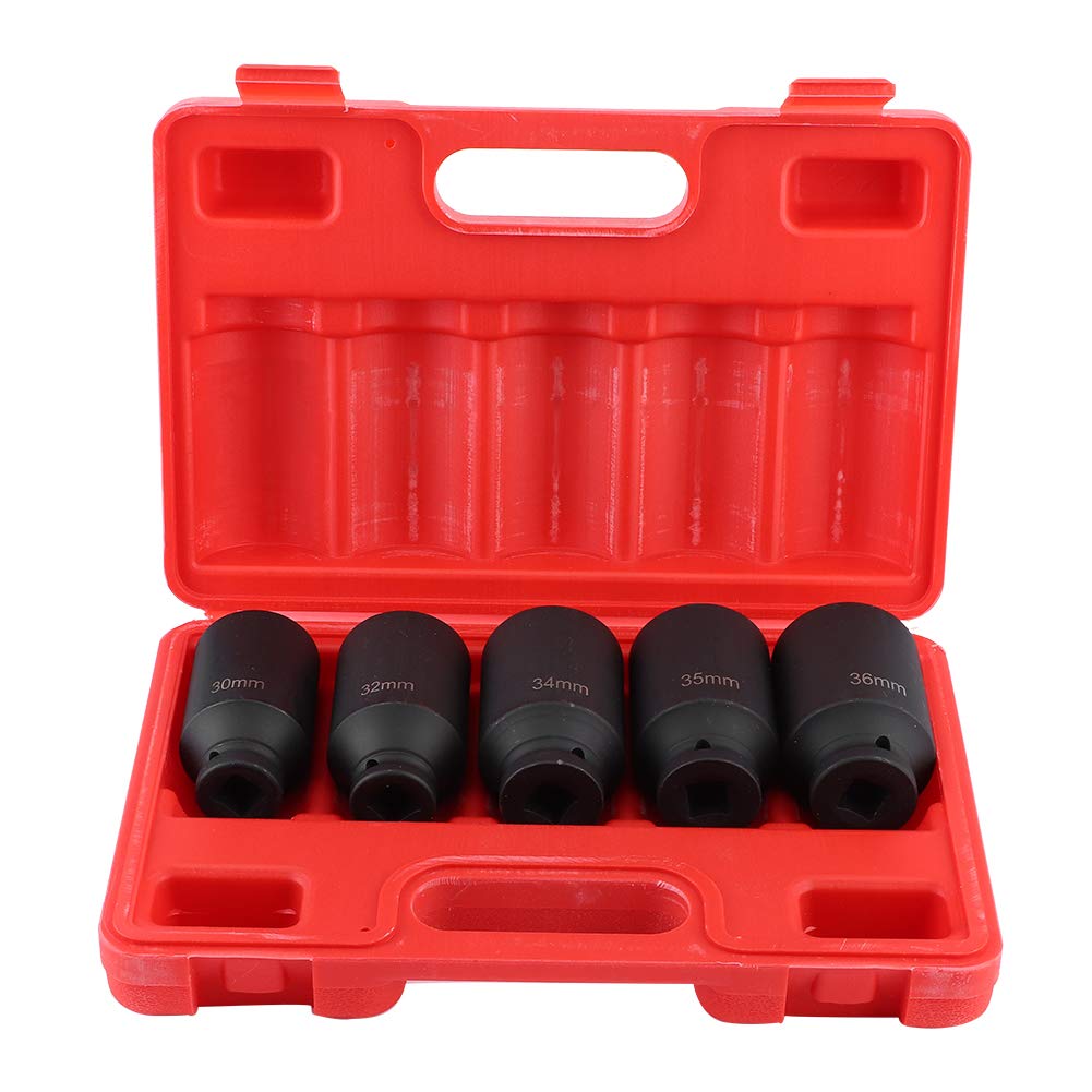 5-Piece Socket Wrench Set, 1/2 inch 30-36mm Impact Socket Set 12-Point Impact Wrench Drive Shaft Socket with Tool Box for 1/2 inch Ratchet