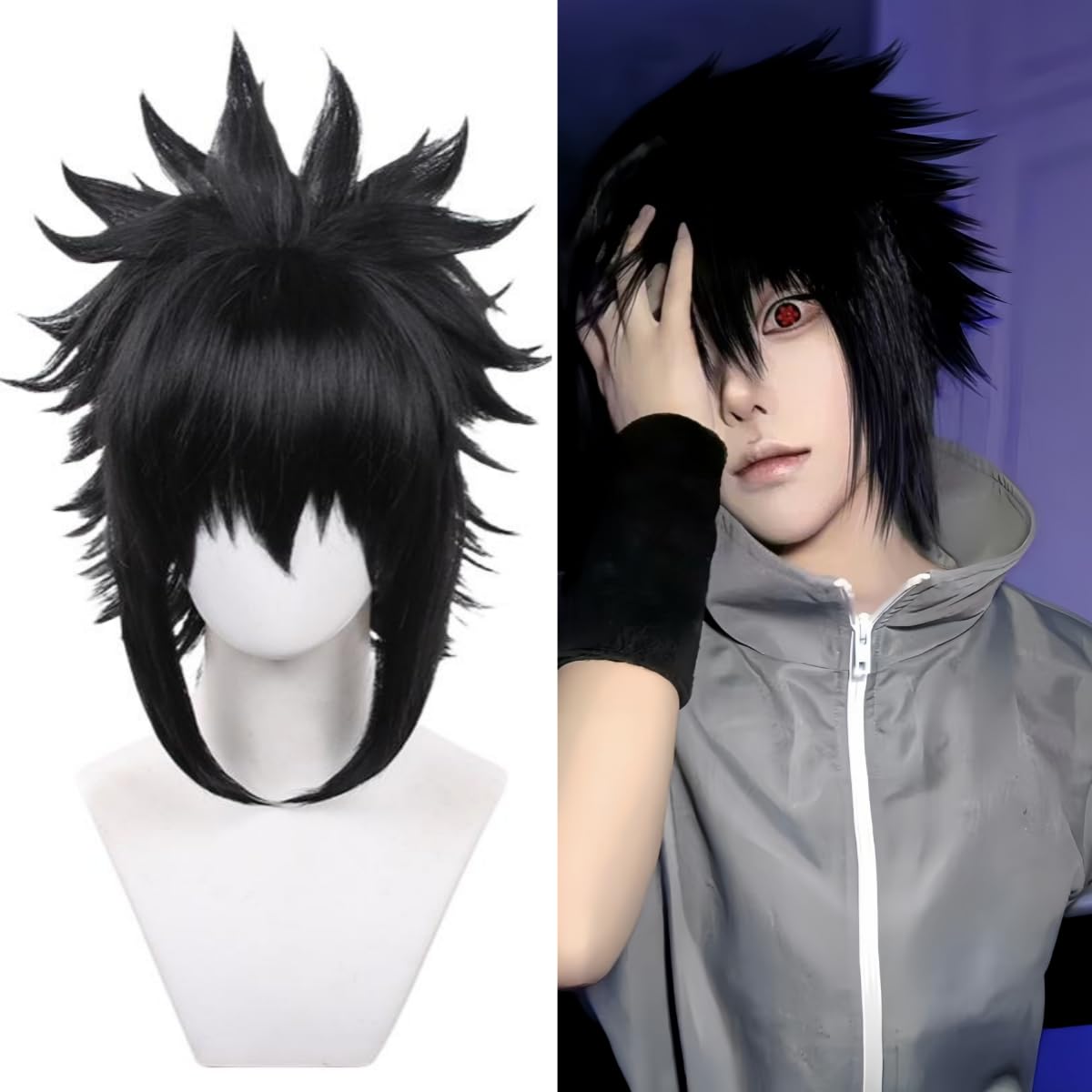 Photo 1 of Aadesso sasuke black anime cosplay wig fluffy easy to style suitable for visual rock emo ninjas shinobu with wig cap
