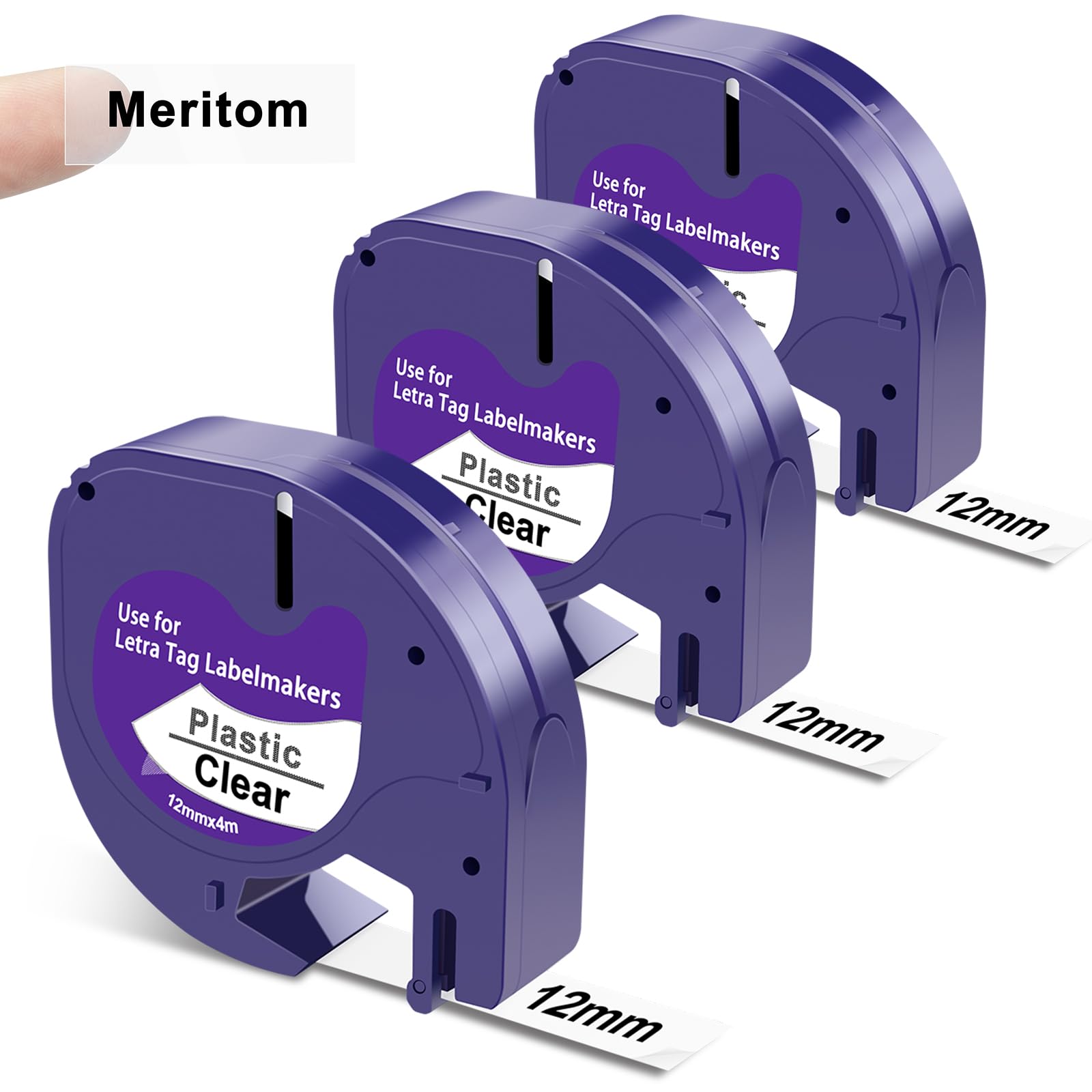 Replacement for Dymo Label Tape Plastic Black on Clear 12mm x 4m, Compatible with Dymo LetraTag Refills for LT-100H LT-100T LT-110T 200B XR XM QX50