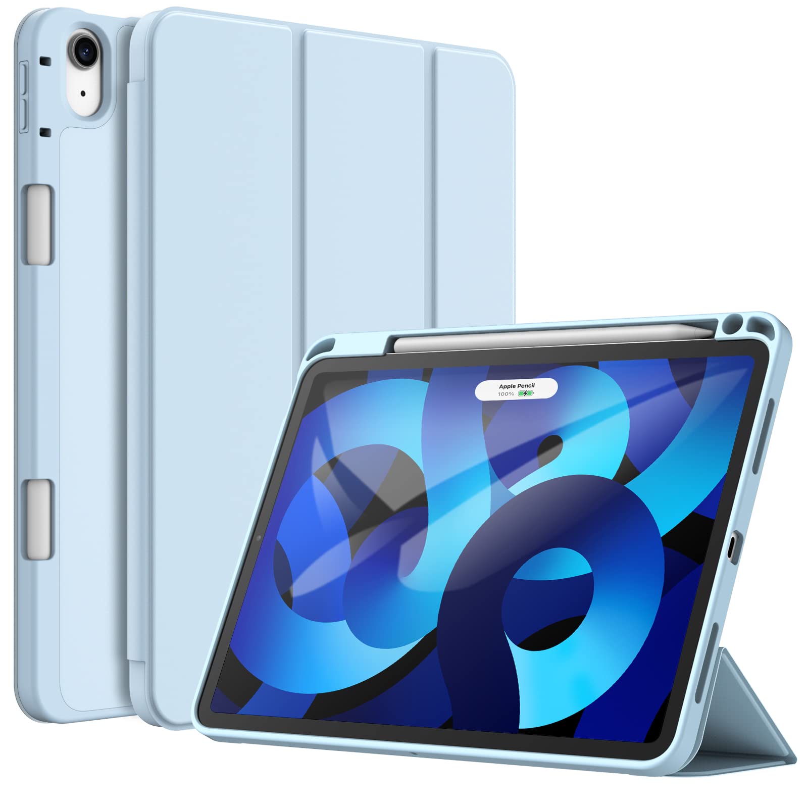 JETech Case for iPad Air 11-Inch M4/M3/M2 (2026/2025/2024), iPad Air 5/4 (2022/2020 5th/4th Generation 10.9-Inch) with Pencil Holder, Slim Tablet Cover with Soft TPU Back (Sky Blue)