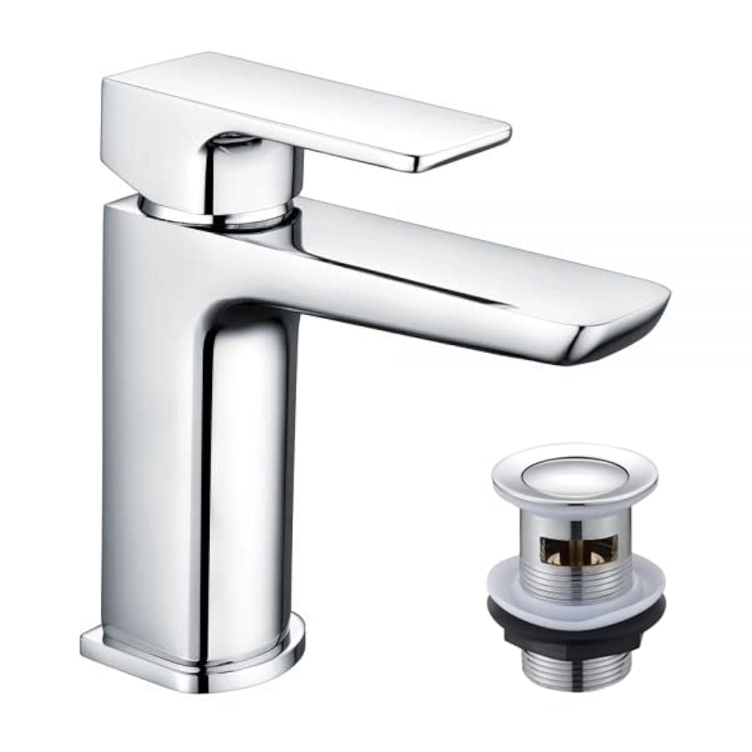 KINGBATH™ Single Lever Mono Basin Mixer Tap with Click Clack Sprung Waste Bathroom Sink Hot and Cold Faucet Solid Brass Modern Chrome Plated Easy to Fit/Install