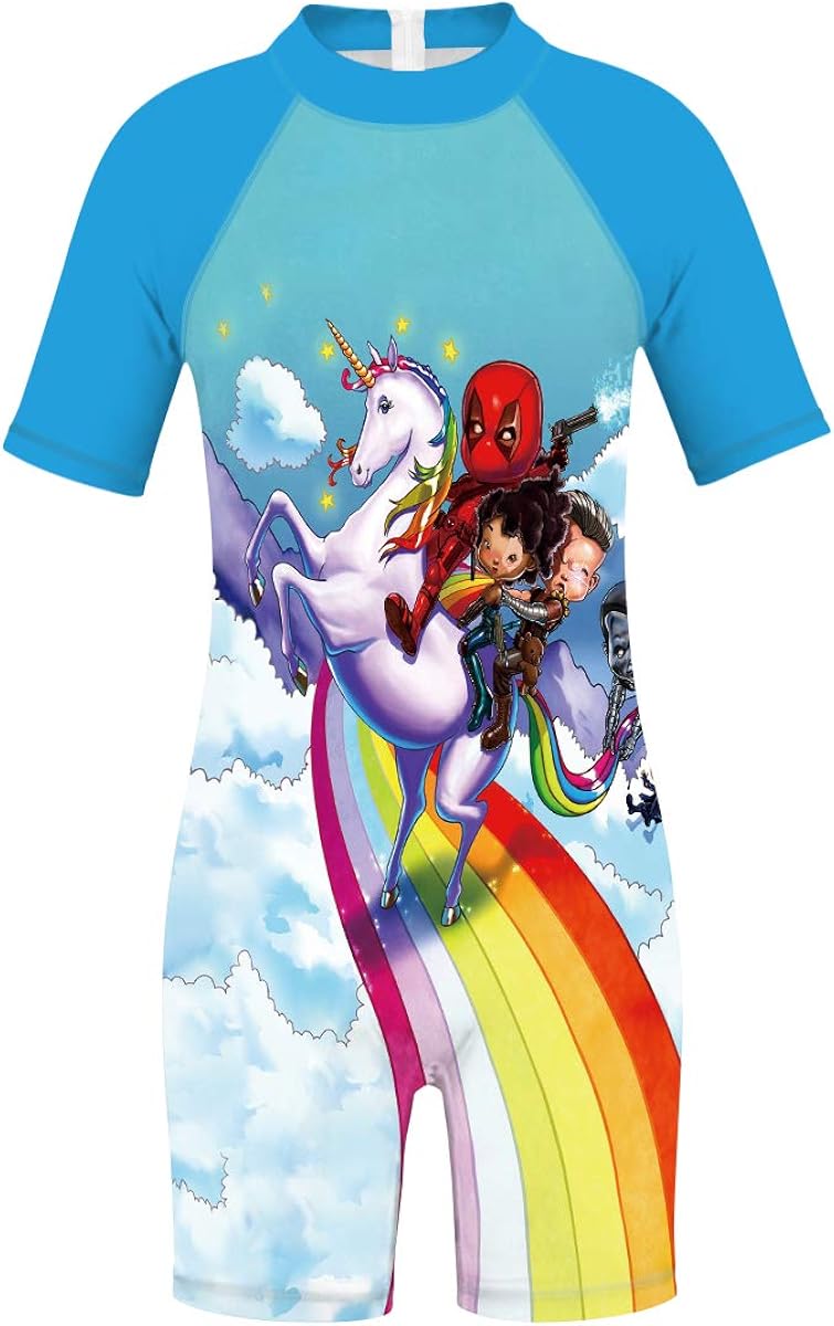 Plustrong Kids Girls Boys 3D Print One Piece Swimsuits Short Sleeve Rashguard Shirts Bathing Suit