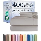 CGK Unlimited 400 Thread Count Cotton Bed Sheet Set - 100% Cotton Sheets - Sateen Cotton - Fits 8" to 16" Mattress - Silky-Soft, Hotel Quality Bedding Linens, Full, Light Grey