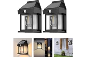 ANRICOM 2pcs Solar Fence Lights, Motion Sensor Outdoor Lights, 3 Lighting Modes Dusk to Dawn Porch Lights IP65 Waterproof, Outdoor Solar Wall Lights 600LM, 1800mah Suitable for Patios, Porches, Garage (Black)