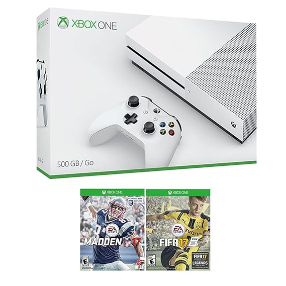 Xbox One Sport-Set (3 Teile): Microsoft Xbox One S 500 GB Robot White Console, NFL 17 und FIFA 17 Spiele