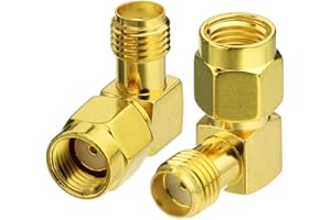 Bingfu RP-SMA Male to SMA Female Right Angle Antenna Connector Adapter (2-Pack) for FPV Drone Controller WiFi Router PCIE Network Card Adapter Security Camera 4G LTE Cellular Trail Camera