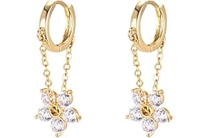 Reffeer 925 Sterling Silver Flower Chain Drop Earrings Hoop for Women Teens Huggie Hoop Dangle Earrings Chain