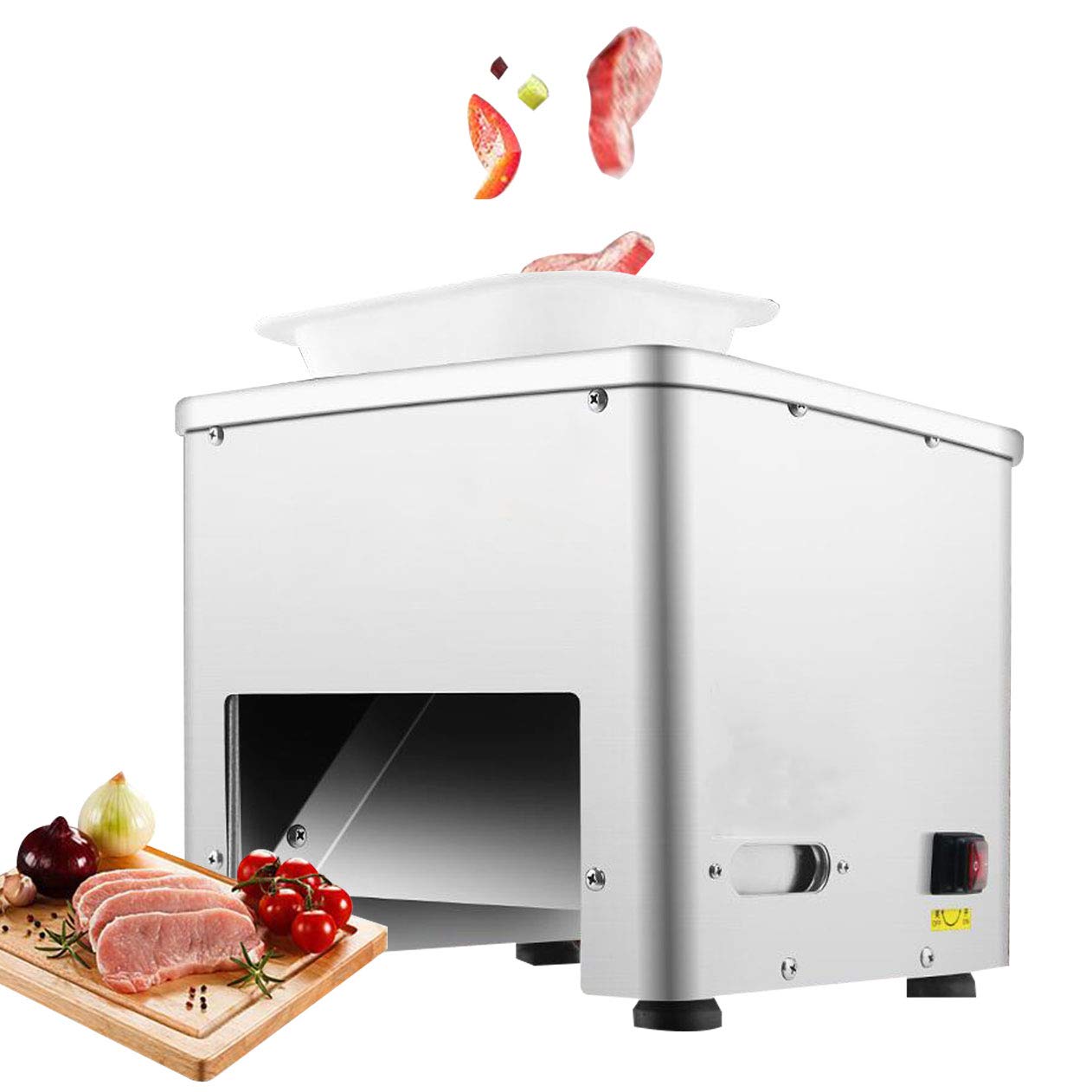 NEWTRY Commercial Meat Cutter Machine for Restaurant 5mm Blade Automatic Slice Strip Cube Meat Cutting Machine 350lb/h Stainless Steel 110V US Plug