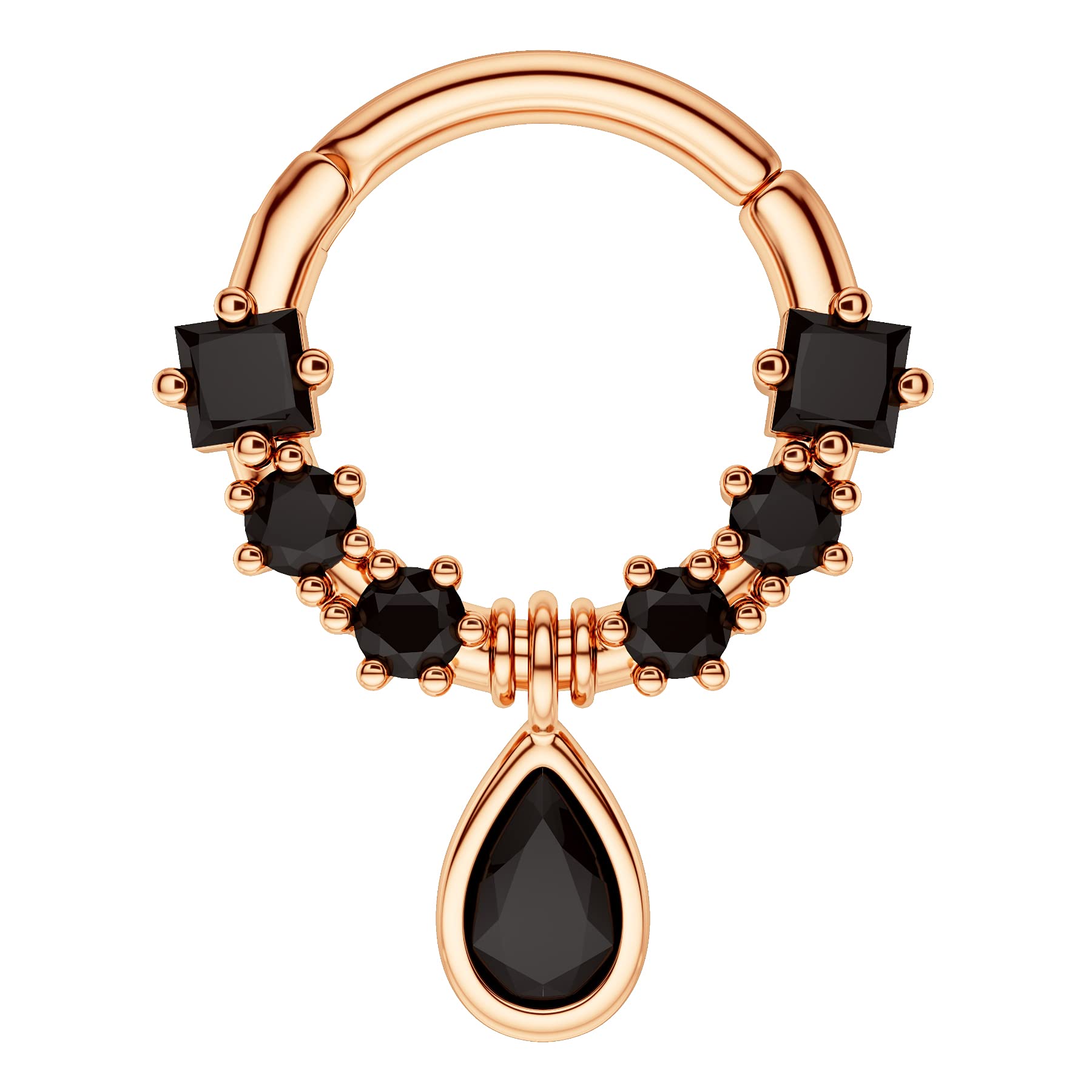 Melighting 16G Helix Earrings Hinged Segment Ring Black Gem Septum Rings Dangle Teadrop Septum Piercing Jewellery Cartilage Daith Earrings Daith Piercing Jewellery