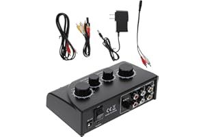 OSOLADY Professional Two Channel Audio Mixer for Karaoke Ktv with Dual Mic Inputs and US Plug Compact