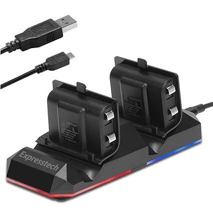 Expresstech @ LED Ladegerät Doppelladestation Dual Docking Ladestation Dock Station + 2x Akku 1200mAh für Xbox One X-ONE XBOX
