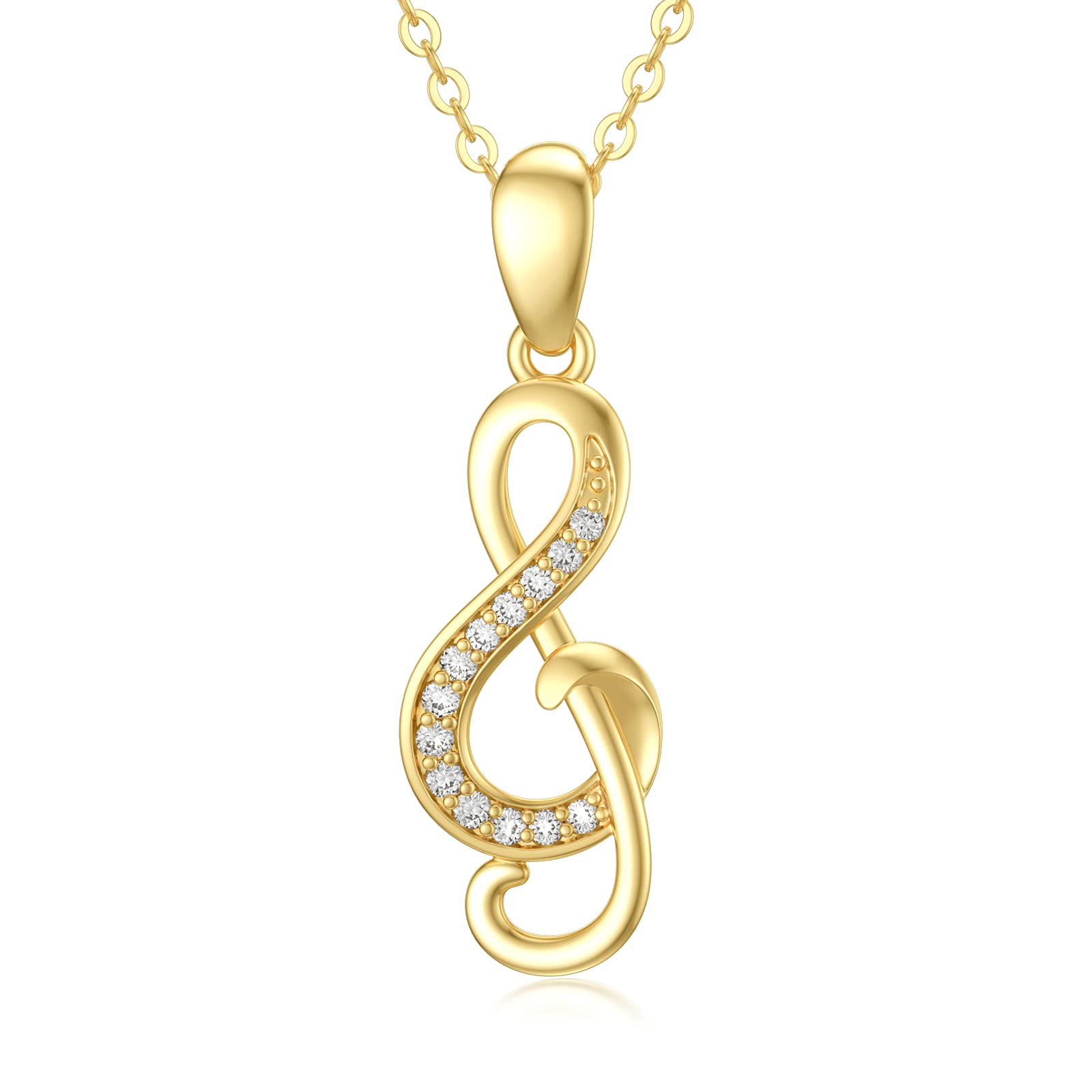 SISGEM 9 ct Gold G Clef Necklace, Solid Yellow Gold Diamond Music Note Pendant Necklace, for Women Girls Ladies Mum Sisters, 46cm