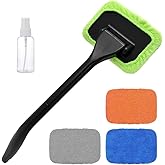 Gasedin Car Windshield Cleaning Tool, Microfiber Auto Window Cleaner with 4 Cloth Pads & Long Handle, Reusable Window Cleaning Tool Kit for RV SUV Truck, Car Accessories (Green)
