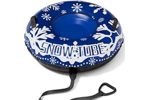 HYFOO Snow Tube with Canvas Cover for Adults and Kids,Inflatable Heavy Duty Snow Sled with Tow Rope,Thickened Smooth Bottom with Drag Harness,Sledding Winter Toys for Outdoor Sports