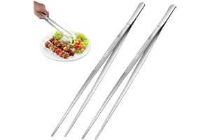 2Pcs Stainless Steel Kitchen Tweezers, 12-Inch Culinary Fine Tweezer Tongs Food Tongs for Cooking Tongs with Precision Serrat