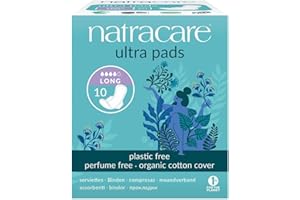 Natracare Slim Fitting Ultra Pads with Wings, Long, Made with Certified Organic Cotton, Ecologically Certified Cellulose Pulp and Plant Starch (1 Pack, 10 Pads Total)